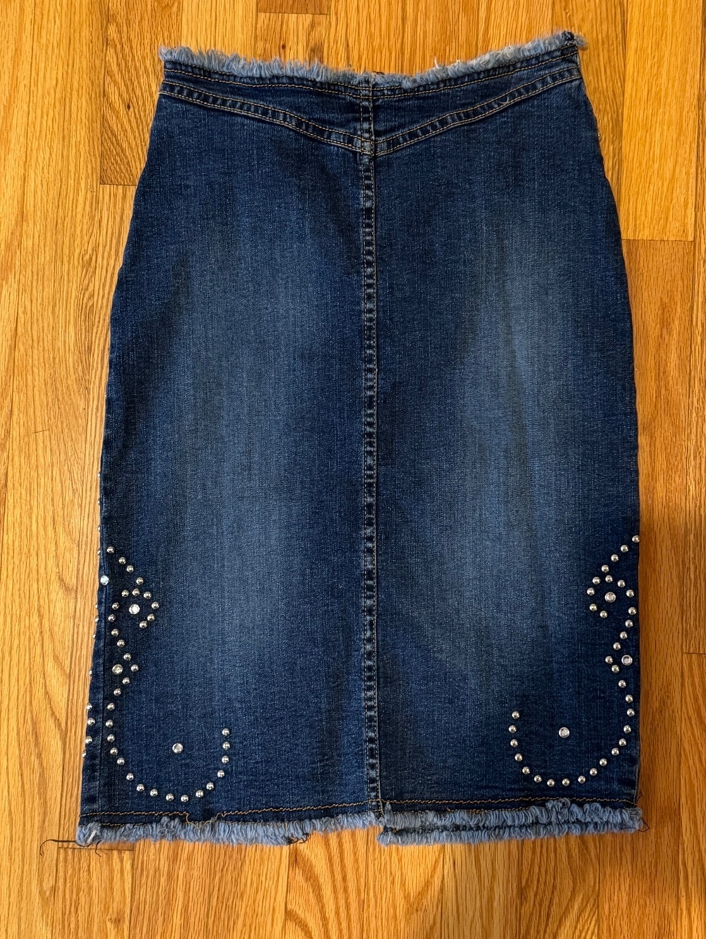 Maria Morena Y2K Studded Denim Skirt Raw Hem Made in US - Picture 4 of 7